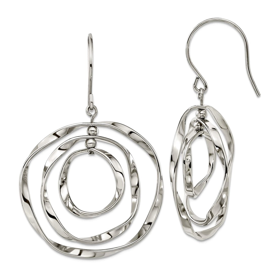 Stainless Steel Polished Wavy Circles Dangle Shepherd Hook Earrings 46.5x29mm Wide Dangle Earring for Women