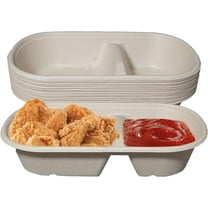 29oz Disposable Bowls - 2 Compartment Rectangular Compostable Sugarcane Fiber Biodegradable Paper Bowls Eco-Friendly Oblong Take Out Food Containers, Food Storage, Microwave Safe, Meal (500 PACK)