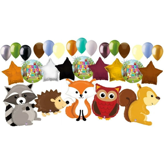 29pc Woodland Creatures Happy Birthday Animals Balloon Bouquet Party Decoration