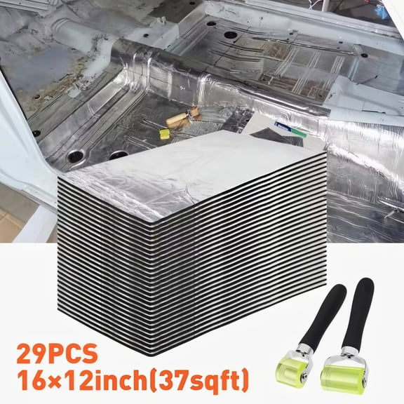 29pcs 16inx12inch(37sqft) Car Sound Deadener Mat & Heat Shield Insulation,Closed Cell Foam with Aluminum Foil for Hood Ceiling Door with Roller