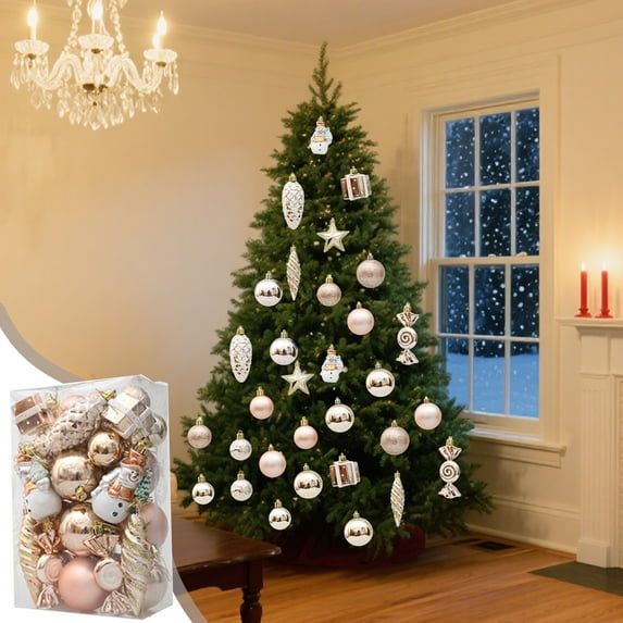 29pcs Champagne Gold Christmas Tree Decorations Balls, 2025 Christmas Decor, Indoor Outdoor Shatterproof Christmas Ornaments, Xmars Party Wedding Suppiles