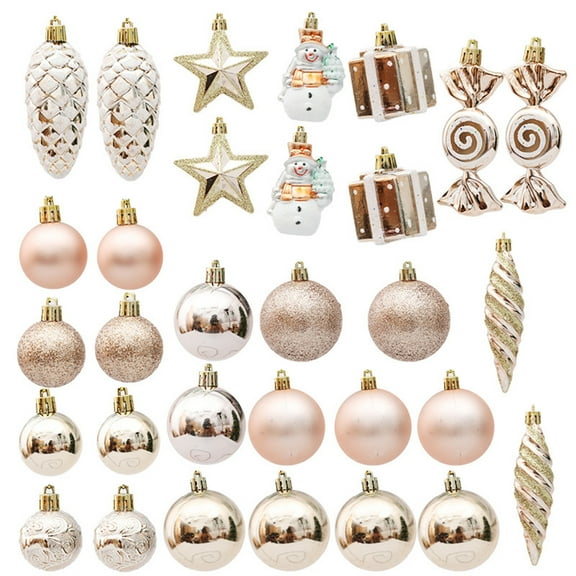 29pcs Christmas Balls Ornaments Set, Delightful Classic Gift Set, Shatterproof Plastic Decor for Xmas Tree Holiday Wedding Party Decorations with Hanging Strings, Champagne Blue and White