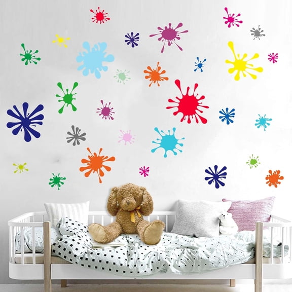 29pcs Colorful Paint Splatter Wall Stickers - Graffiti Painting Splotches Wall Decals - Nursery Kids Baby Girls Boys Room Daycare Kindergarten Playroom Classroom Wall Decor