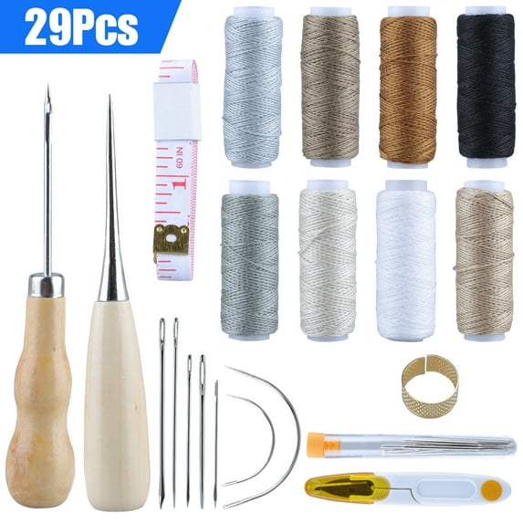 29pcs Leather Craft Sewing Kit, EEEkit Leather Repair Upholstery Sewing Kit 8 Colors Waxed Thread Sewing Needles Awl
