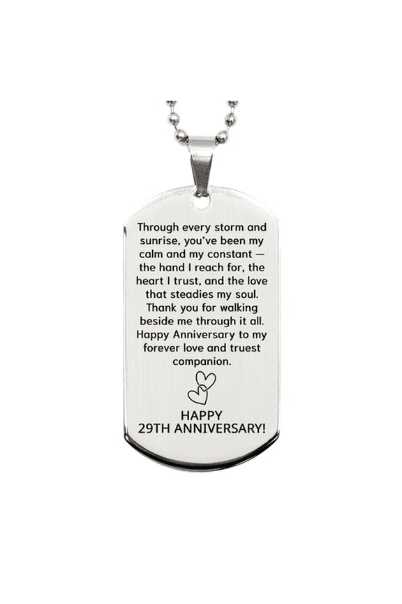 29th Anniversary Necklace - 29 Years Anniversary Gift for Him or Her - Couples Dog Tag for Boyfriend or Girlfriend