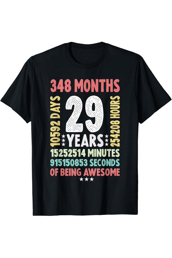 29th Birthday 29 Years Old Vintage Retro - 29 yr old T-ShirtMen and women, Black T-shirt, size: Extra large