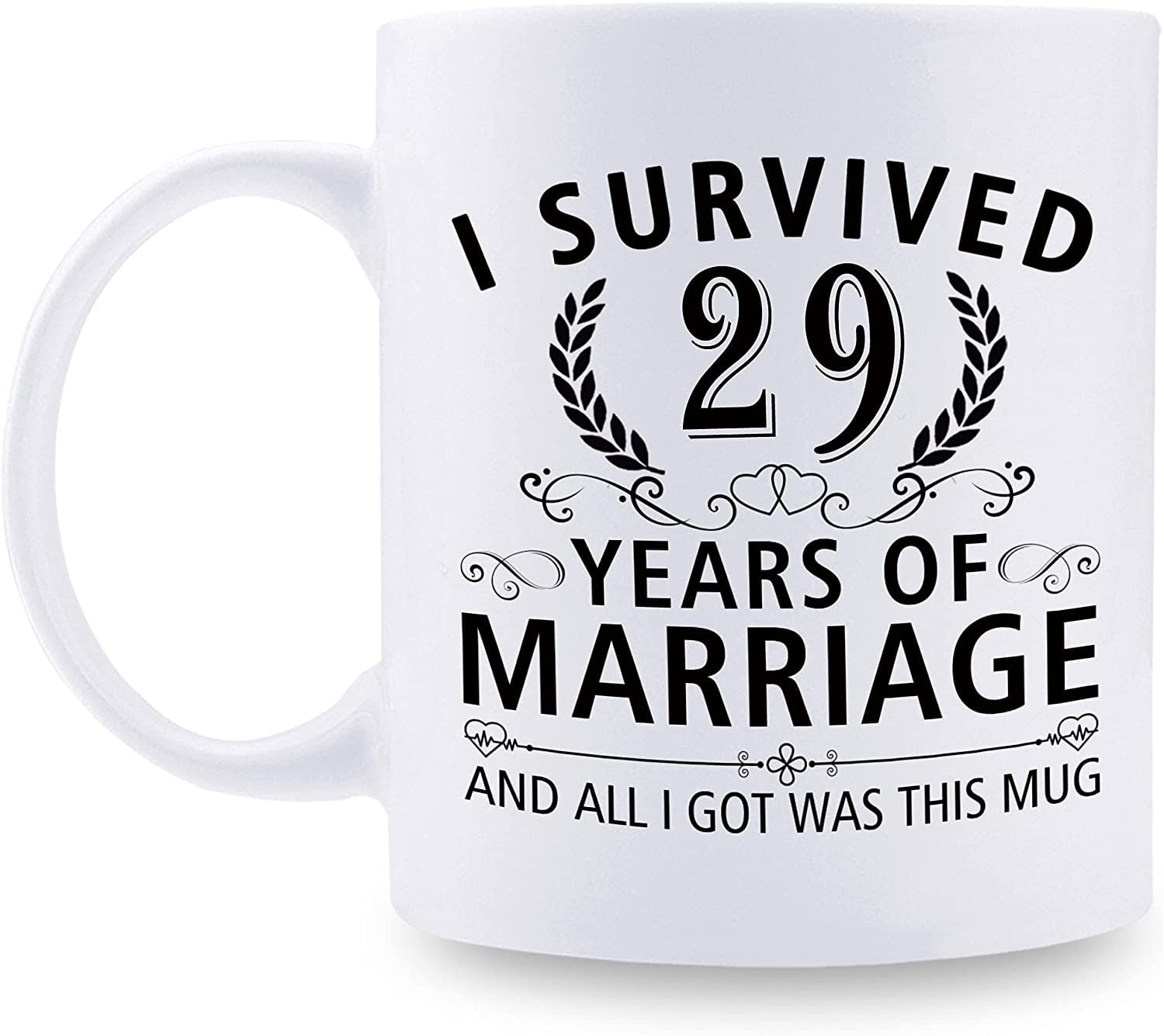 29th Wedding Anniversary Mugs for Couple Husband Wife I Survived 29 Years of Marriage and All