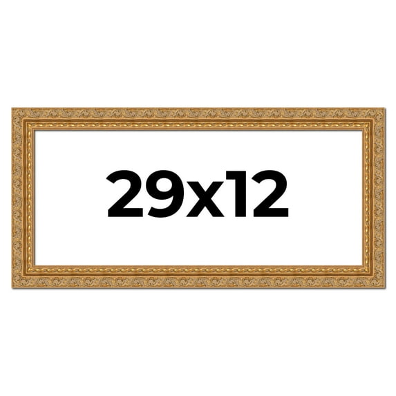 29x12 Frame Gold Ornate Solid Wood Picture Frame | 2 Inch Moulding Width | Firman Traditional Photo