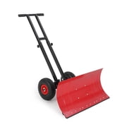 29x14.2 in Snow Shovel with 5-Position Angled Blade & Adjustable Handle,Heavy Duty Metal Snow Pusher Shovel with Wheels for Driveway,Doorway,Sidewalk,Pavement,Red