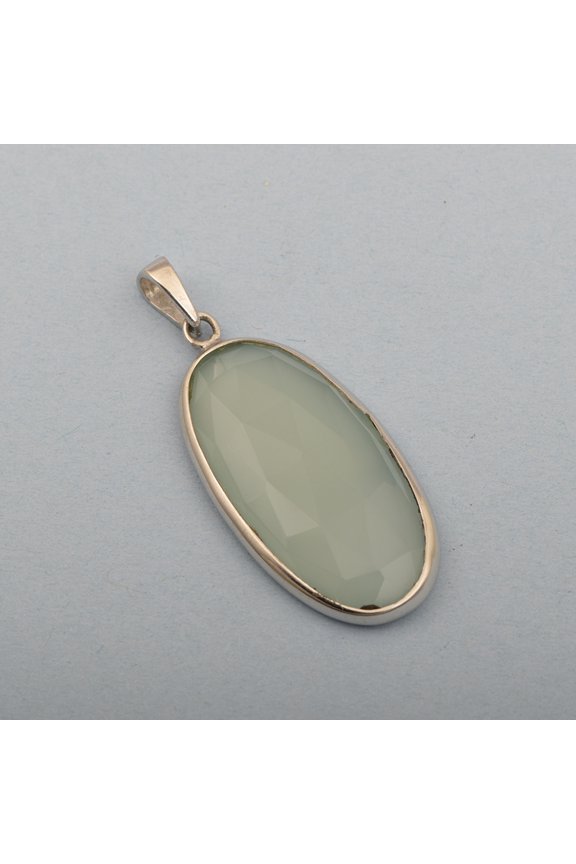 29x14 MM Oval Chalcedony Gemstone 925 Sterling Silver Solitaire Mother's Day Gift Pendant