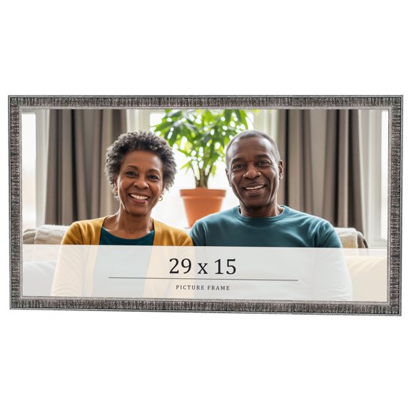 29x15 Frame Silver Grey Distressed Solid Wood Picture Frame | 0.75 Inch Moulding Width | Interior