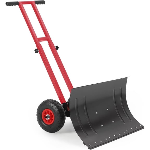 29x16 In Heavy Duty Rolling Snow Pusher with Wheels 5-Position Adjustable Blade