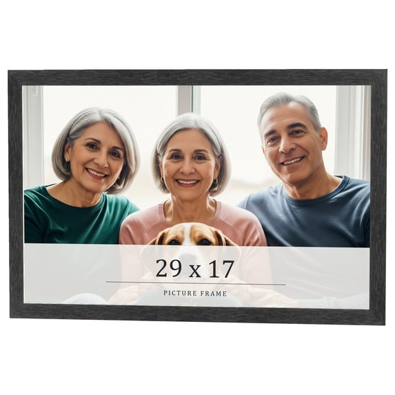 29x17 Frame Black Charcoal Grey Wood Textured Picture Frame | 0.75 Inch Moulding Width | Gunmetal