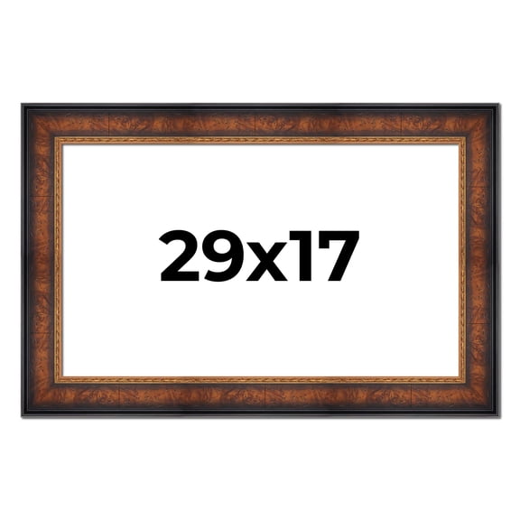 29x17 Frame Brown Walnut Gold Ornate Trim Solid Wood Plein Air Picture Frame | 3 Inch Moulding