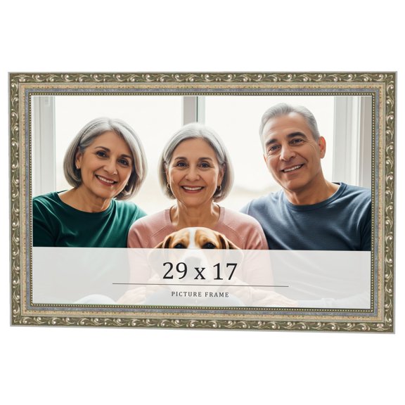 29x17 Frame Silver Solid Wood Picture Frame Width 1.125 Inches | Interior Frame Depth 0.375 Inches