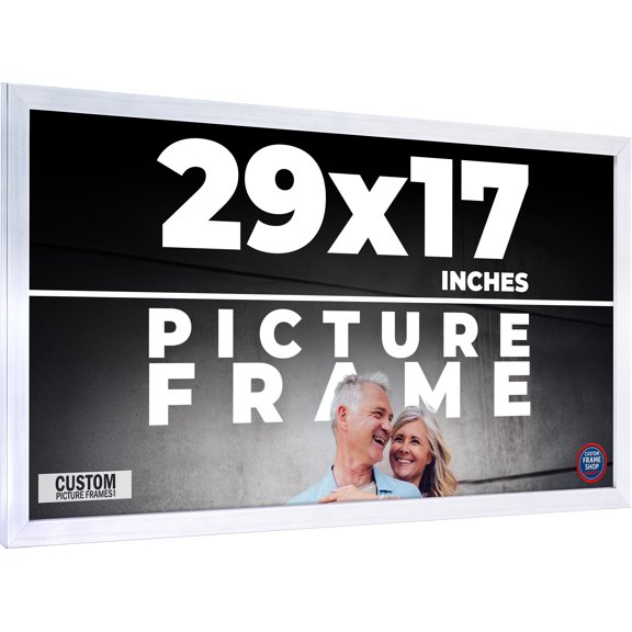 29x17 Frame Silver Stainless Steel Solid Wood Picture Frame | 0.75 Inch Moulding Width | Includes