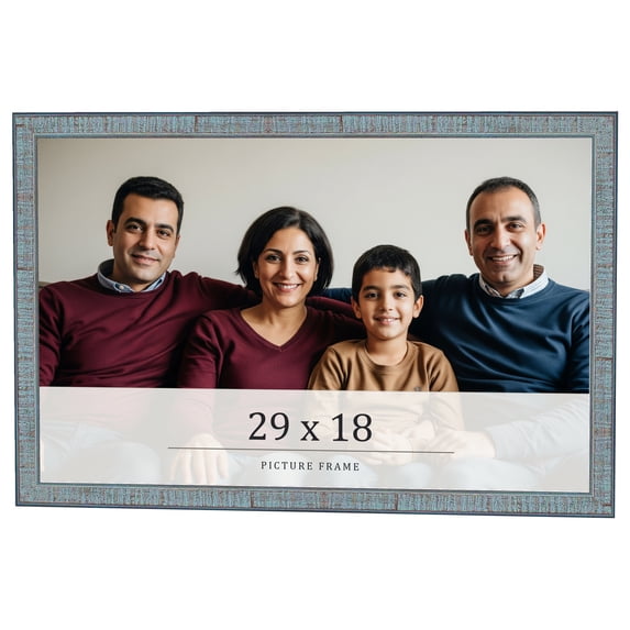 29x18 Frame Blue Scuffed Farm Board Solid Wood Picture Frame Width 0.75 Inches | Interior Depth 0.5