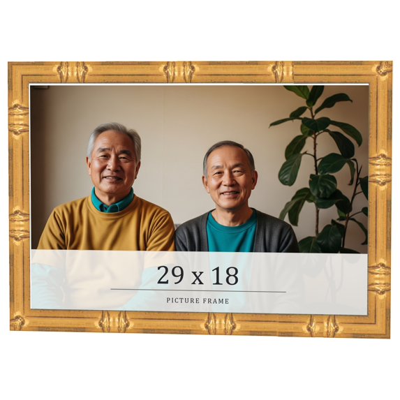 29x18 Frame Gold Bamboo Solid Wood Picture Frame | 1 Inch Moulding Width | Interior Frame Depth