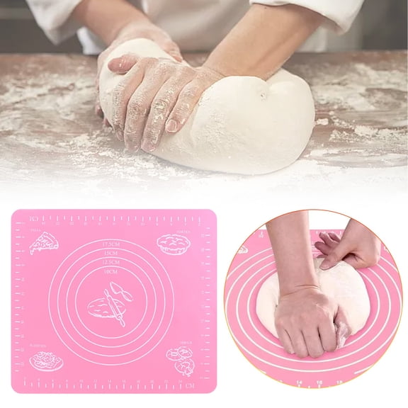 29x26cm Silicone Pastry Mat, Food Grade Non-Stick Dough Rolling Baking Sheet with Measurement Markings, Non-Slip Kneading Mat for Pizza, Pie Crust, Fondant – Pink