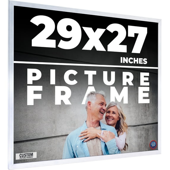 29x27 Frame Silver Stainless Steel Solid Wood Picture Frame | 0.75 Inch Moulding Width | Includes