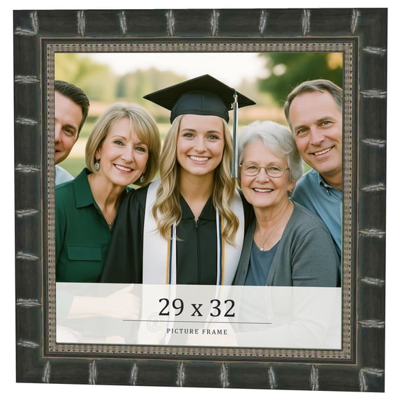 29x32 Frame Black Bamboo Solid Wood Picture Frame Width 1.5 Inches | Interior Frame Depth 0.5