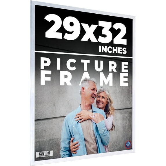 29x32 Frame Silver Stainless Steel Solid Wood Picture Frame | 0.75 Inch Moulding Width | Includes