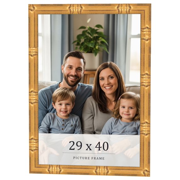 29x40 Frame Gold Bamboo Solid Wood Picture Frame | 1 Inch Moulding Width | Interior Frame Depth