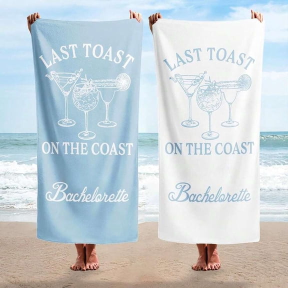 29x58 Inch Last Toast On The Coast Bachelorette Microfiber Super Thin Beach Towel, Cocktail Design Bridesmaid Gift, Nautical Beach Party Favor For Bride Squad, Coastal Bridal Shower Accessory, Fun We