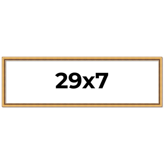 29x7 Frame Beaded Gold Solid Wood Picture Frame | 0.75 Inches Moulding Width | Liscio Oro