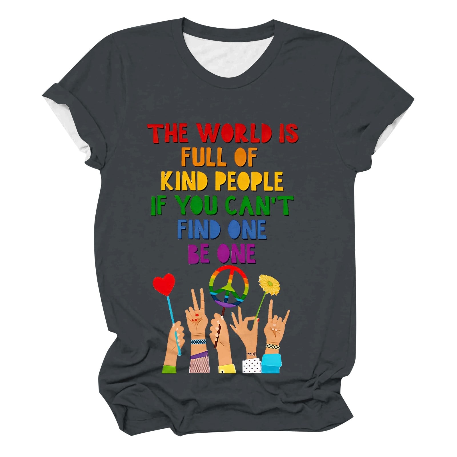 2A Shirts for Women Women's Casual Short Sleeved Round Neck Retro Hippie The World Is Full of