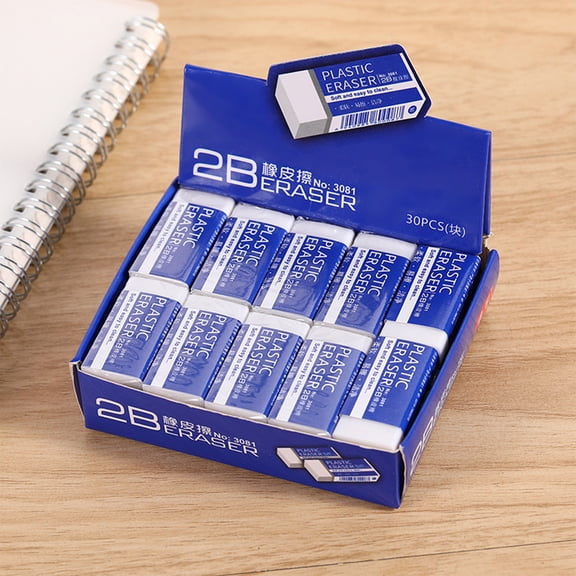 2B Pencil Eraser | Soft Clean White PVC | Superior Erasing Performance for Writing Drawing Office Craft Tasks | Bulk Pack 30 Pieces | Various Sizes 3.8x1.8x0.8cm and 5.2x2x1cm | Durable Long-Lasting