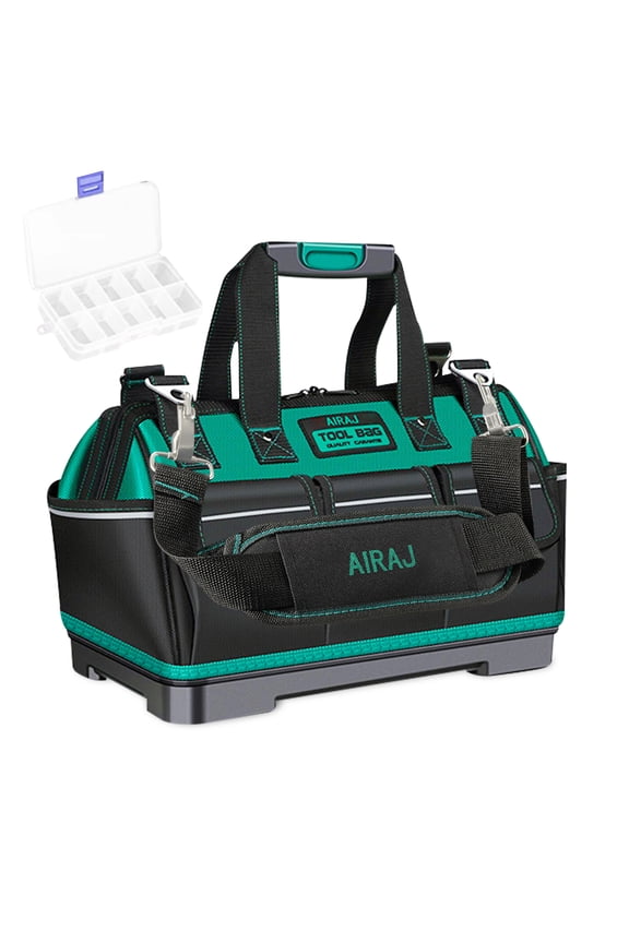 16-inch Tool Bag Tool Organizer Rubber Base Waterproof Crude Fiber Double Strap Carry Handle,Green