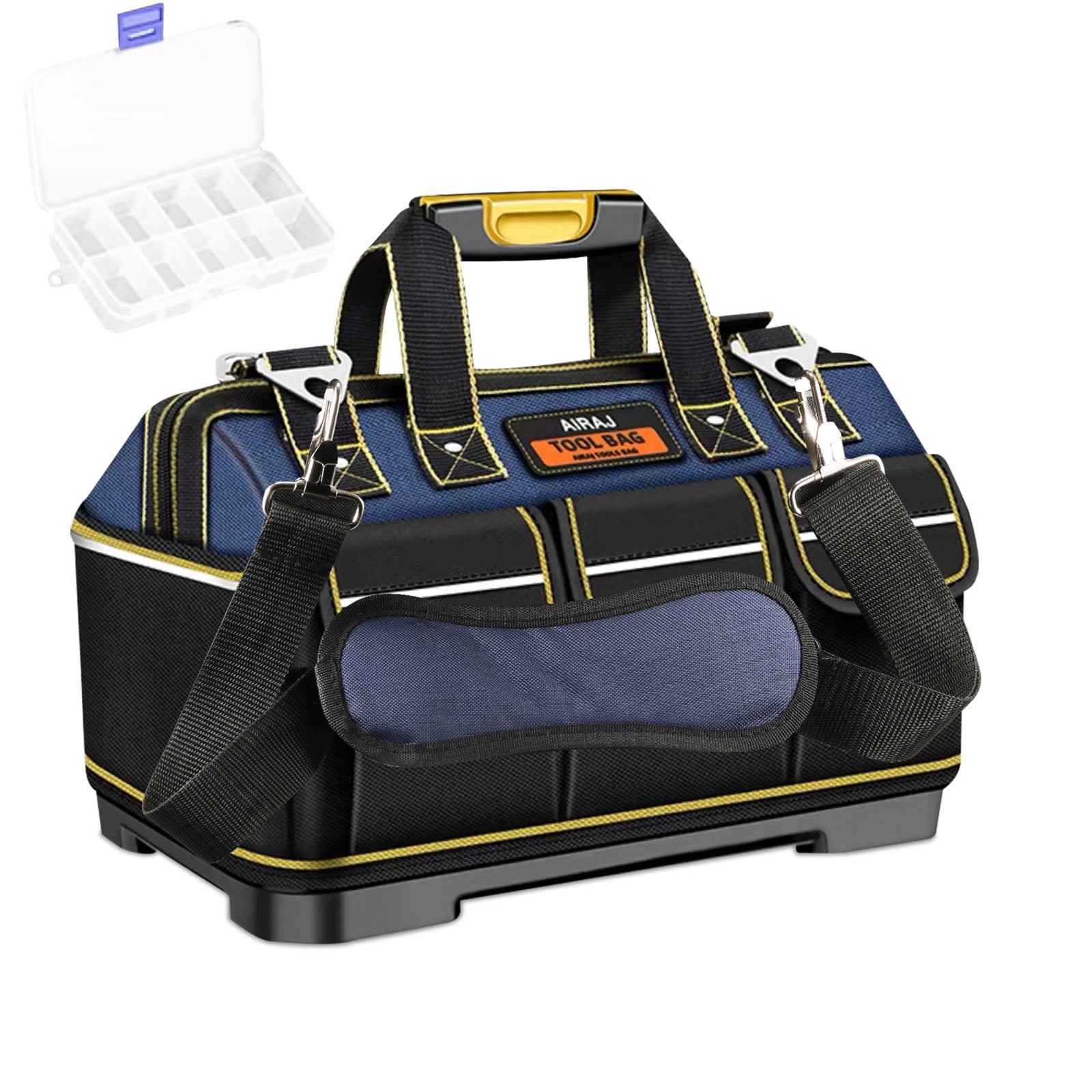 2BK 17-inch Tool Bag Tool Organizer Rubber with Base Waterproof Double Strap Carry Handle,Black