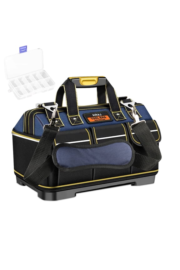 17-inch Tool Bag Tool Organizer Rubber with Base Waterproof Double Strap Carry Handle,Black