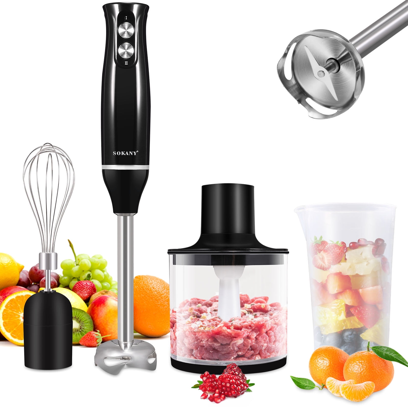 2BK 4 in 1 Hand Blender 500 Watt 2 Speed Handheld Immersion Hand