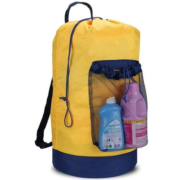 2BK Backpack Laundry Bag,Laundry Backpack with Shoulder Straps and Mesh Pocket Nylon Backpack Clothes Hamper Bag with Drawstring Closure for College,Travel, Laundromat,Apartment.Yellow