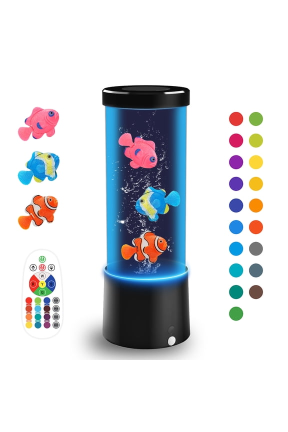 Bubble Fish Lava Lamp 17 Color Changing Aquarium Light Artificial Fish Tank with Three Moving Clownfish Gift for Kids, Adults(8.6*3.15in)