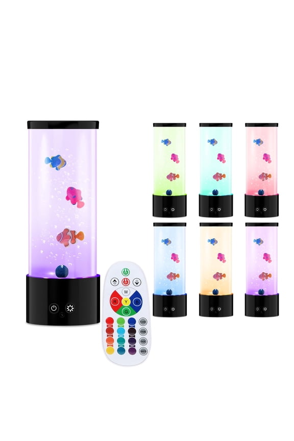 Bubble Fish Lava Lamp 17 Color Changing Aquarium Light Artificial Fish Tank with Three Moving Clownfish Gift for Kids, Adults
