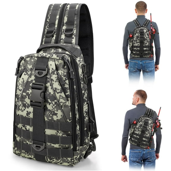 2BK Fishing Backpack Fishing Bag Tackle Box Sling Bag Water-Resistant Fishing Gear Bag with Rod Holder