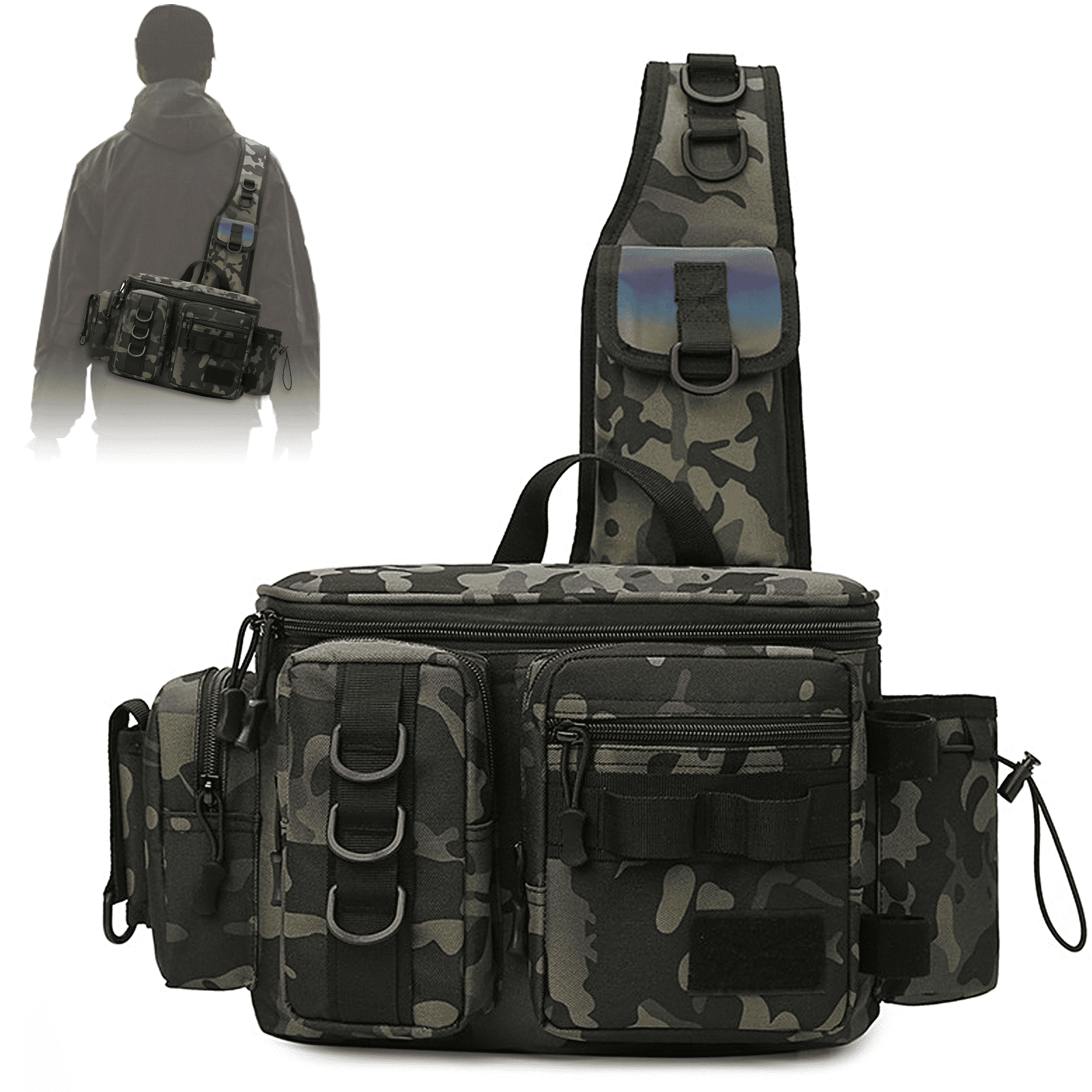 2BK Fishing Backpack with Rod Holder and Waist Strap, Camo