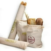 2BK Linen Bread Bags with Tie,Pack of 4 Natural Unbleached Bread Bags,Reusable Drawstring Bag for Loaf, Baguette and Homemade Bread Storage