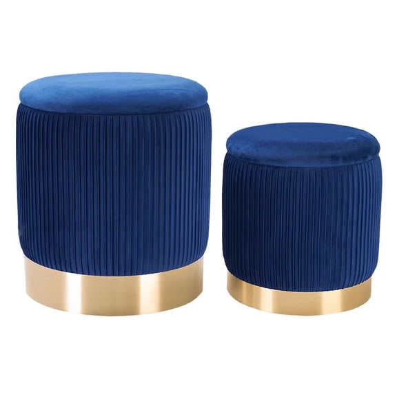 2BYF Green Velvet Round Ottoman with Storage Set of 2 for Livingroom Small Foot Stool Ottoman for Living Room Small Coffee Table Vanity Stool with Storage for Bedroom