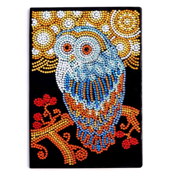 2Book DIY Diamond Painting Notebook Kits including PU Leather Book Resin Rhinestones Diamond Sticky Pen Tray Plate and Glue Clay Owl Pattern 210x150mm 50 pages/book