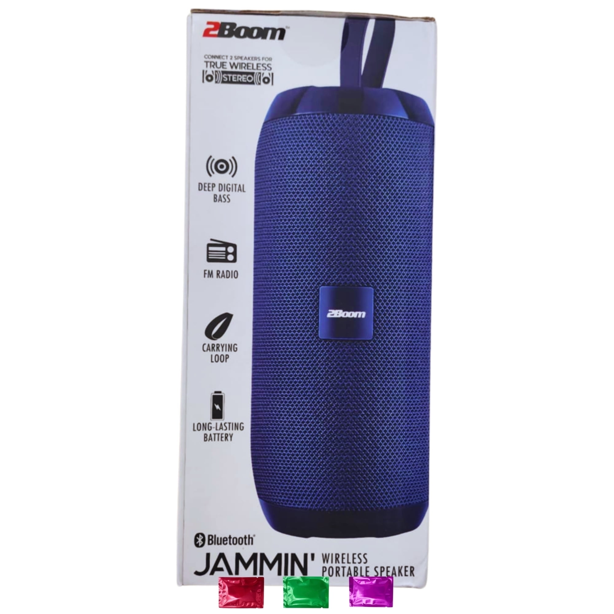 2Boom Jammin' Wireless Portable Speaker Blue, Deep Bass, Long