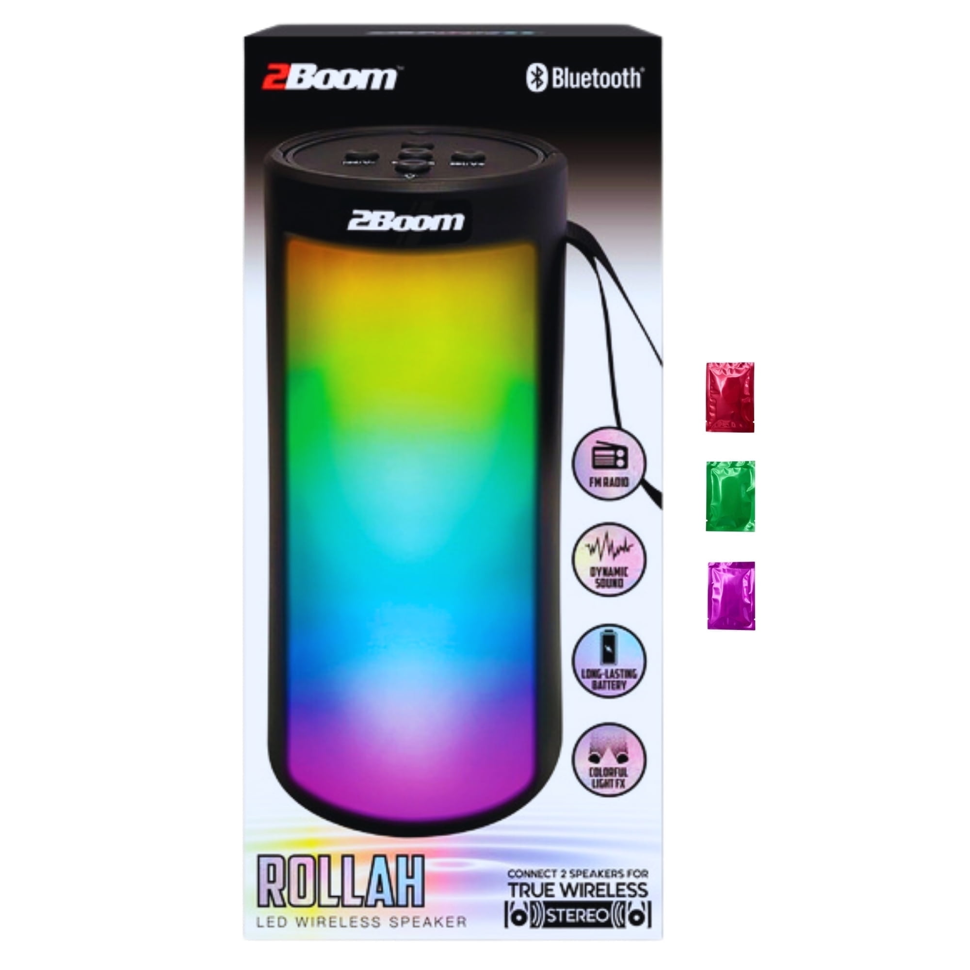2Boom Rollah Color-Changing LED Bluetooth Speaker, Portable