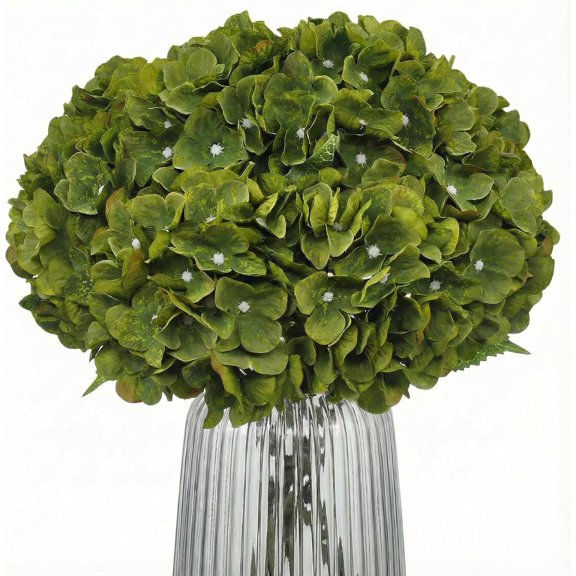 2Bouquets Olive Green Silk Hydrangea Artificial Flowers | Dried Fake Hydrangea Stems, Faux Fall Flowers for Wedding Bouquets, Home, Baby Shower, Party Table Centerpieces
