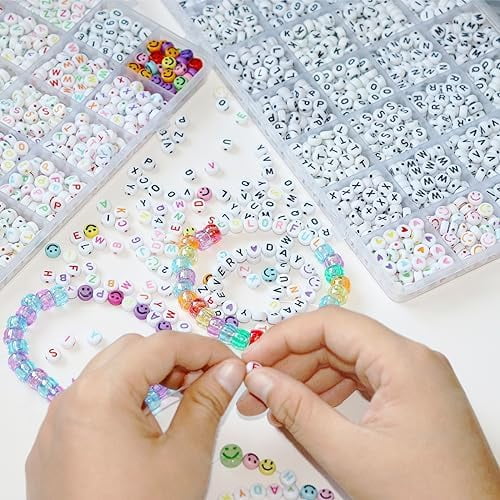 2Box 2200Pcs+ Alphabet Letter Beads, 4x7 mm A-Z and Smile, Heart, Figure,Acrylic Beads, Beads for Jewelry Making, Beads for Bracelet Making Kits Beads
