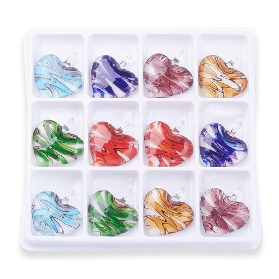 2Box 50x43x13mm Handmade Lampwork Pendants Heart Mixed Color Hole: 12mm 12pcs/box