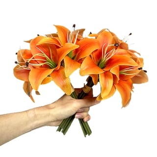 2Bundle Artificial Lily Flowers 10.62Inch, Artificial Lily with Stems Bouquets, Fake Lily Flowers Arrangement for Home Decor Party, Wedding Centerpieces Outdoor Decor
