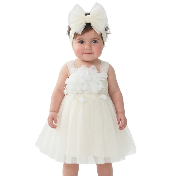 2Bunnies Baby Toddler Girls' 6M-3T 3D Flower Petal Bow Tie-Back Bow Dress